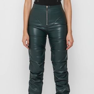 NWT Forest Green Tacked Side Vegan Leather Trousers SIZE 10